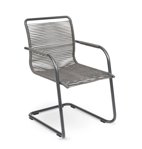 Swing armchair, frame: stainless steel anthracite matt textured coating, seating surface: fm-rope granite