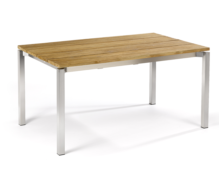 Modena table 150x95cm, frame: stainless steel, table top: Vintage teak