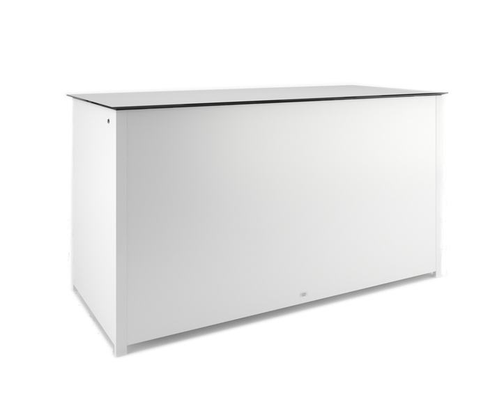 Cushion box, frame: aluminium white matt textured coating, surface: fm-laminat spezial white