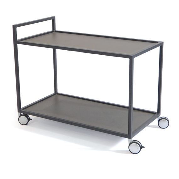 Rio trolley, frame: aluminium anthracite matt textured coating, tabletop: fm-laminat spezial graphite metallic