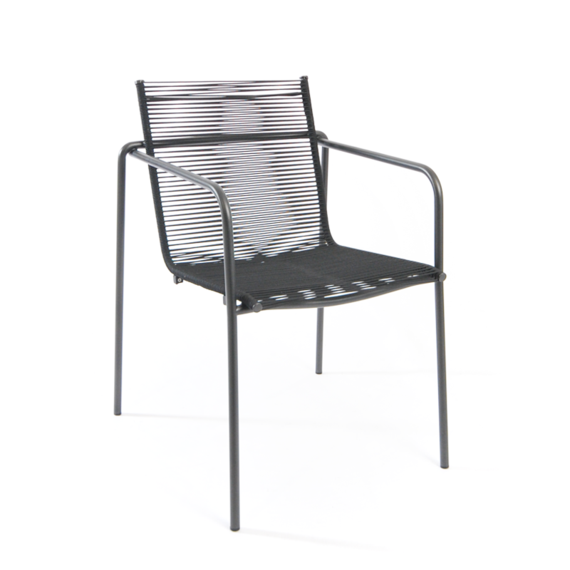 Taku armchair, stackable, frame: stainless steel, textured coating, anthracite matt, seating surface: fm-rope granite