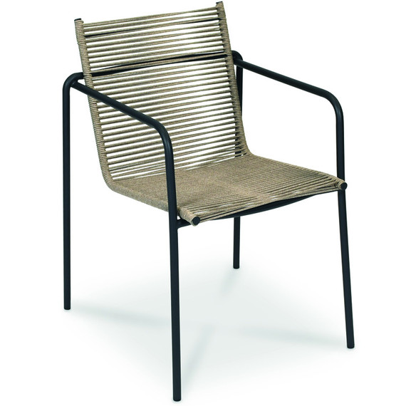 Taku armchair, frame: stainless steel anthracite matt textured coating, seating surface: fm-rope linen