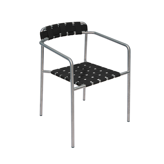 Tonic armchair, frame: stainless steel, seating surface: webbing black