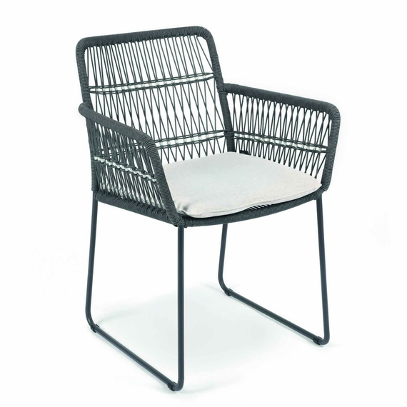 Filo armchair, frame: stainless steel anthracite matt textured coating, seating surface: fm-rope darkgrey