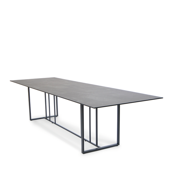 Suite table 260x95cm, frame: stainless steel anthracite matt textured coating, tabletop: fm-laminat spezial graphito