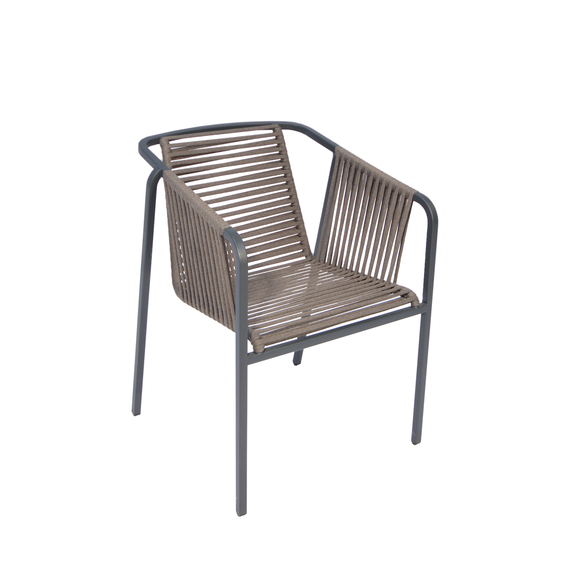 Suite armchair, frame: stainless steel,  textured coating, anthracite dull, seating surface: fm-flat rope basalt