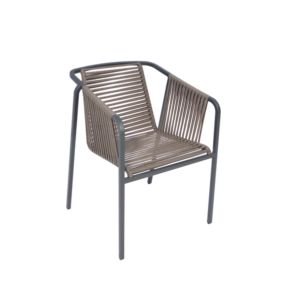 Suite armchair, frame: stainless steel anthracite matt textured coating, seating surface: fm-flat rope basalt