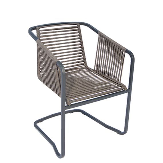 Suite armchair, frame: stainless steel, textured coating, anthracite matt, seating surface: fm-flat rope basalt