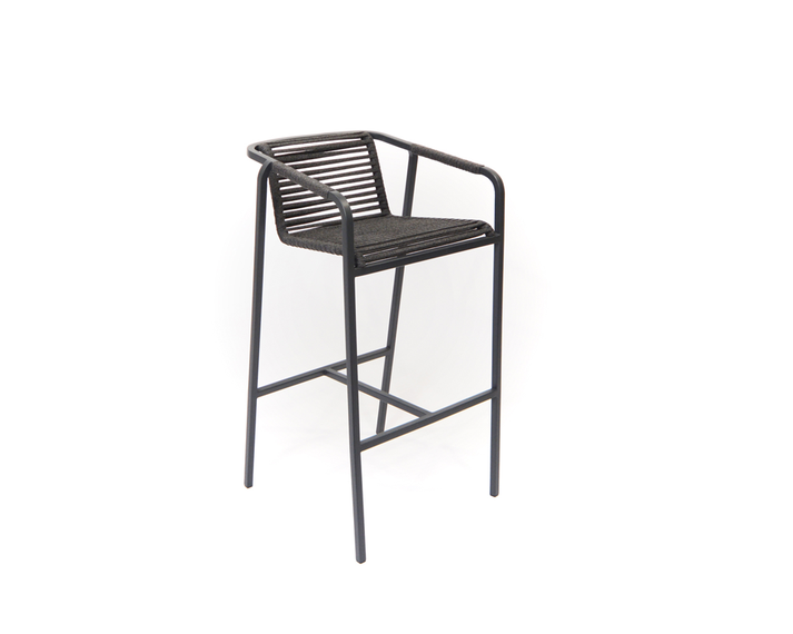 Suite barchair, frame: stainless steel textured coating anthracite matt, seating surface:  fm-flat rope granite