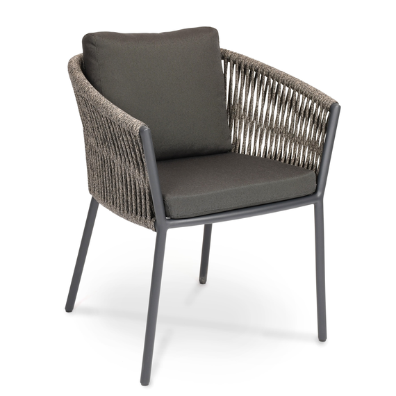 Cosmo armchair, frame: aluminium anthracite matt textured coated, seating surface: fm-flat rope anthracite, cushion seat and back charcoal