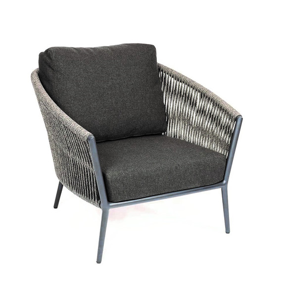 Cosmo armchair, frame: aluminium anthracite matt textured coated, seating surface: fm-flat rope anthracite, cushion seat and back shadow