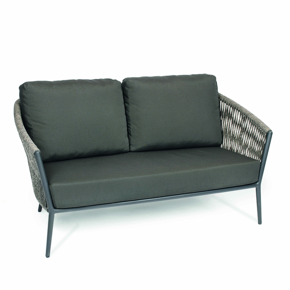 Cosmo Lounge 2-Seater, frame: aluminium anthracite matt textured coated, seating surface: fm-flat rope anthracite, cushion seat and back charcoal