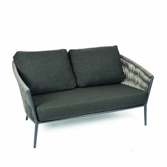 Cosmo Lounge 2-Seater, frame: aluminium anthracite matt textured coated, seating surface: fm-flat rope anthracite, cushion seat and back shadow