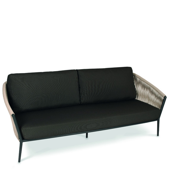 Cosmo Lounge 3-Seater, frame: aluminium anthracite matt textured coating, seating surface: fm-flat rope linen, cushion seat and back charcoal