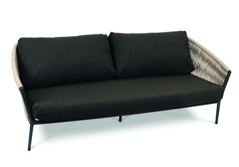 Cosmo Lounge 3-Seater, frame: aluminium anthracite matt textured coating, seating surface: fm-flat rope linen, cushion seat and back shadow