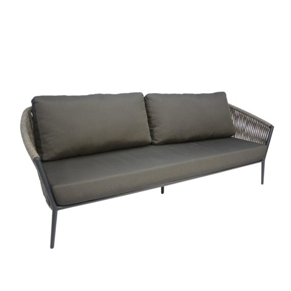 Cosmo Lounge 3-Seater, frame: aluminium anthracite matt textured coating, seating surface: fm-flat rope anthracite, cushion seat and back charcoal