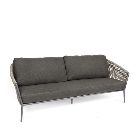 Cosmo Lounge 3-Seater, frame: aluminium anthracite matt textured coating, seating surface: fm-flat rope anthracite, cushion seat and back shadow