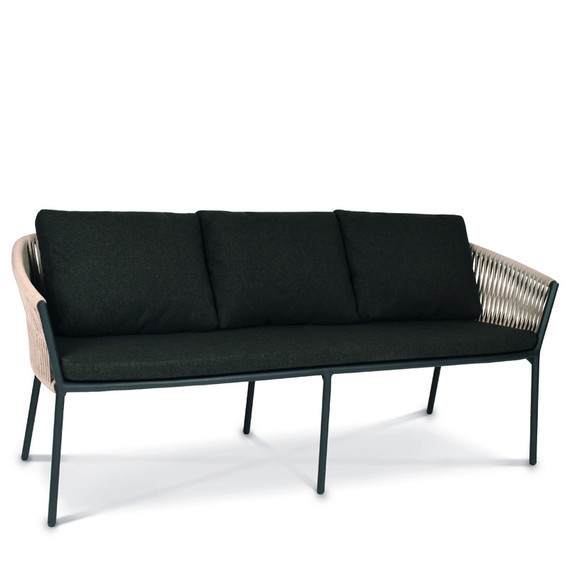 Cosmo 3-Seater bench, frame: aluminium anthracite matt textured coating, seating surface: fm-flat rope linen, cushion seat and back shadow