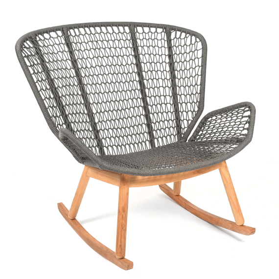 Wing light Relax rocking armchair, seat frame: aluminium, lower frame and rocker teak, seating surface:  fm-rope antracite