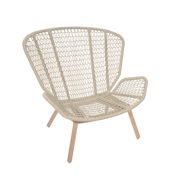 Wing light Relax armchair, seat frame: aluminium, lowder frame teak, seating surface:  fm-rope light grey