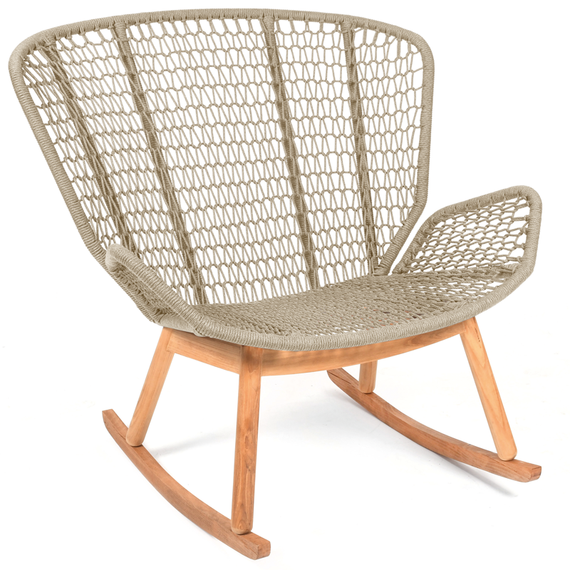 Wing light Relax rocking armchair, seat frame: aluminium, lower frame and rocker teak, seating surface:  fm-rope lightgrey