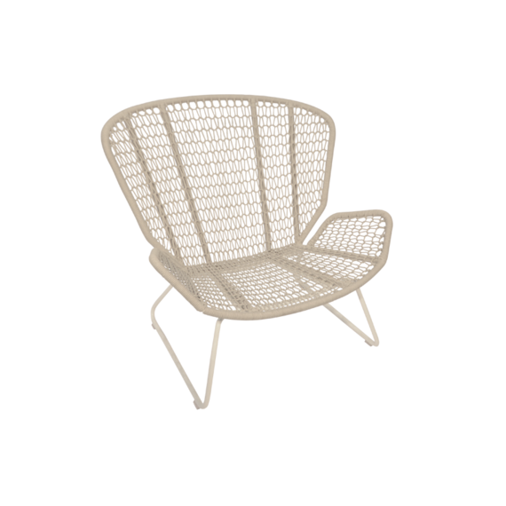 Wing light Relax armchair, frame: aluminium white matt, textured coating, seating surface:  fm-rope light grey