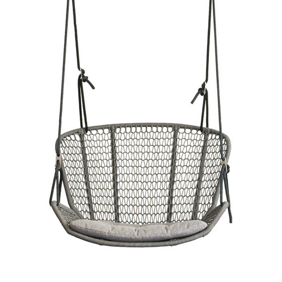 Wing light Relax hanging armchair, seat shell: aluminium powder coated, suspension incl. 2 Outdoor-ropes of approx. 7,50 m length each for mounting at 2 points at a height of approx. 2,25 m - 5,00 m, 2 thimbles, 2 carabiners, 4 adjustment brackets, seating surface:  fm-rope antracite