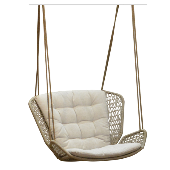 Wing light Relax hanging armchair, seat shell: aluminium powder coated, suspension incl. 2 Outdoor-ropes of approx. 7,50 m length each for mounting at 2 points at a height of approx. 2,25 m - 5,00 m, 2 thimbles, 2 carabiners, 4 adjustment brackets, seating surface:  fm-rope lightgrey