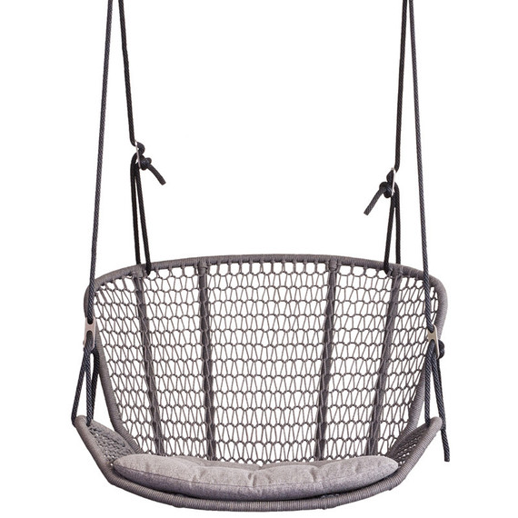 Wing light Relax hanging armchair, seat shell: aluminium powder coated, Suspension 2: Incl. 2 Outdoor-ropes of approx. 7,50 m length each for mounting at 1 point at a height of approx. 3,0 m - 6,0 m, 2 swivel eyes, 2 thimbles, 1 stainless steel crossbar, 4 adjustment brackets, 3 large carabiners, 6 small carabiners, 3 stainless steel chains (1x 1 m and 2x 0,7 m), seating surface:  fm-rope antracite