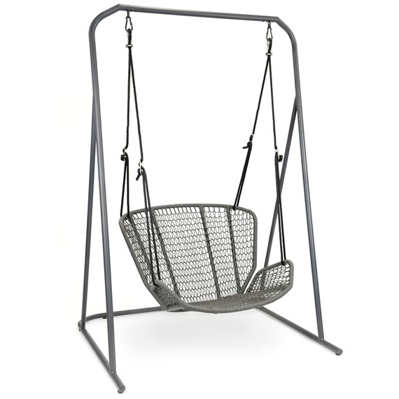 Wing light Relax hanging frame including seat shell and height-adjustable suspension at 2 points, frame stainless steel anthracite matt textured coating, seat shell: aluminium powder coated, seating surface: fm-rope anthracite