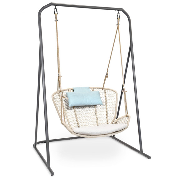 Wing light Relax hanging frame including seat shell and height-adjustable suspension at 2 points, frame stainless steel anthracite matt textured coating, seat shell: aluminium powder coated, seating surface: fm-rope lightgrey