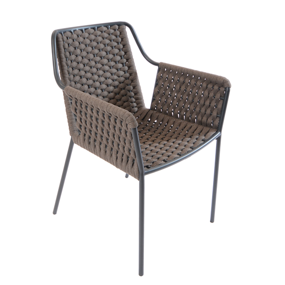 Teso armchair, frame: stainless steel, textured coating, anthracite matt, seating surface:  fm-flat rope basalt
