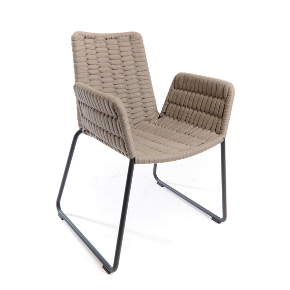Wing armchair, frame: aluminium, textured coating, anthracite matt, seating surface:  fm-flat rope stone
