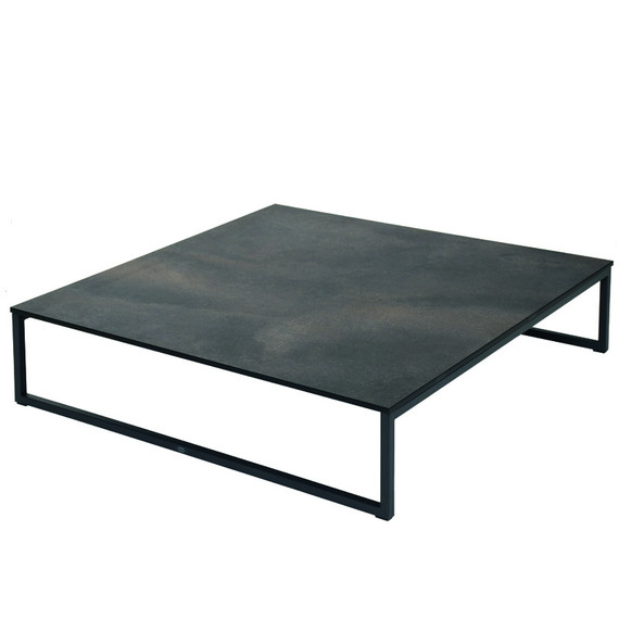 Flora Lounge side table 100x100 cm with fm-laminat spezial titan, frame stainless steel anthracite matt, textured coating