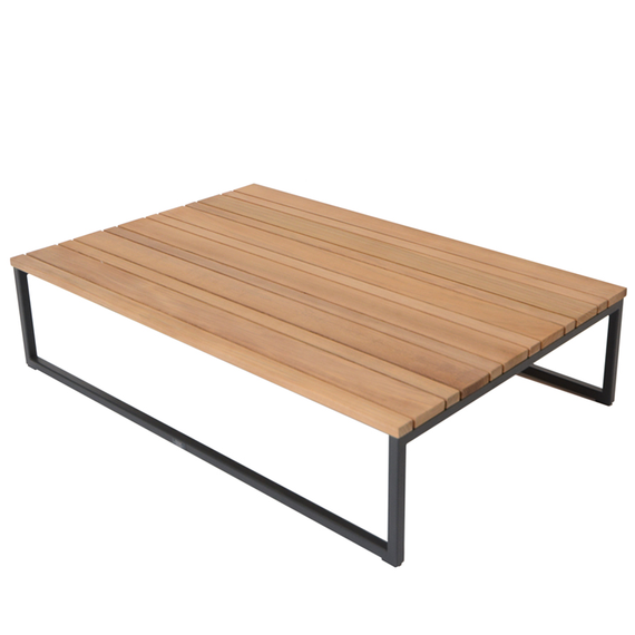 Flora Lounge side table 100x67 cm with teak slats, frame stainless steel anthracite matt, textured coating