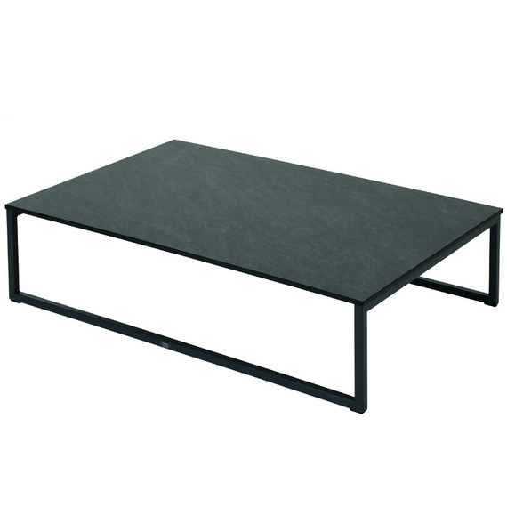 Flora Lounge side table 100x67 cm with fm-laminat spezial ardesia, frame stainless steel anthracite matt, textured coating
