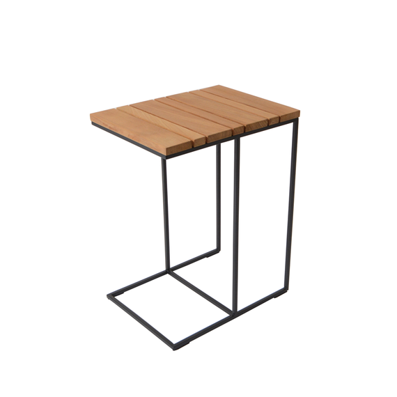 Flora Lounge add-on table 30x41 cm with teak slats, frame stainless steel anthracite matt, textured coating