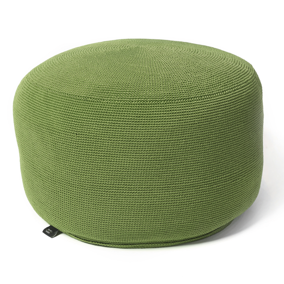 Pouf round 55 cm, fabric made of crocheted UV and weather-resistant polypropylene yarns with waterproof inner fabric cover, fabric: forest