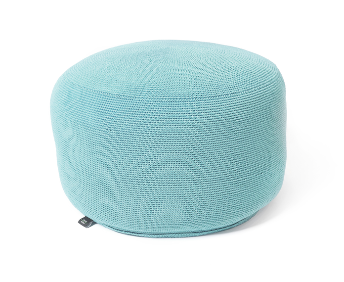 Pouf round 55 cm, fabric made of crocheted UV and weather-resistant polypropylene yarns with waterproof inner fabric cover, fabric: ocean