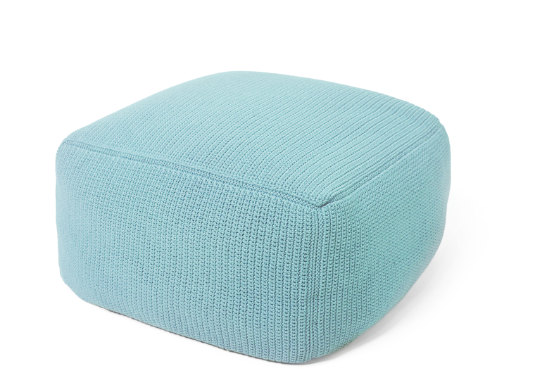 Pouf 55x55 cm, fabric made of crocheted UV and weather-resistant polypropylene yarns with waterproof inner fabric cover, fabric: ocean