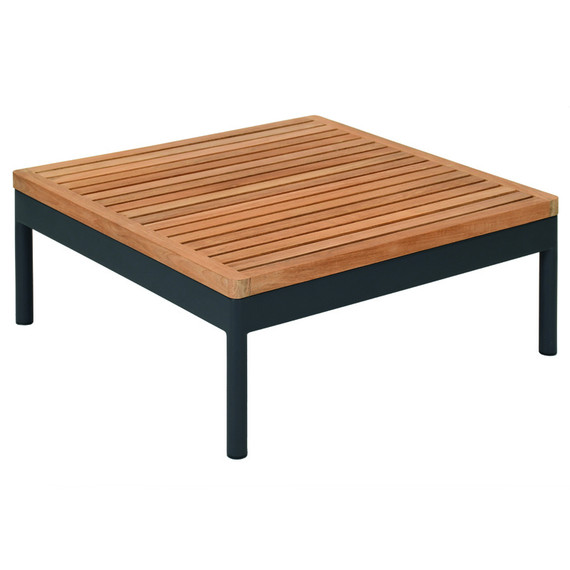 Kairos Lounge side table 67x67 cm with teak slats, frame: stainless steel anthracite matt textured coating