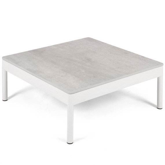 Kairos Lounge side table 67x67 cm with fm-ceramtop 12mm Pearl, frame: stainless steel white matt textured coating