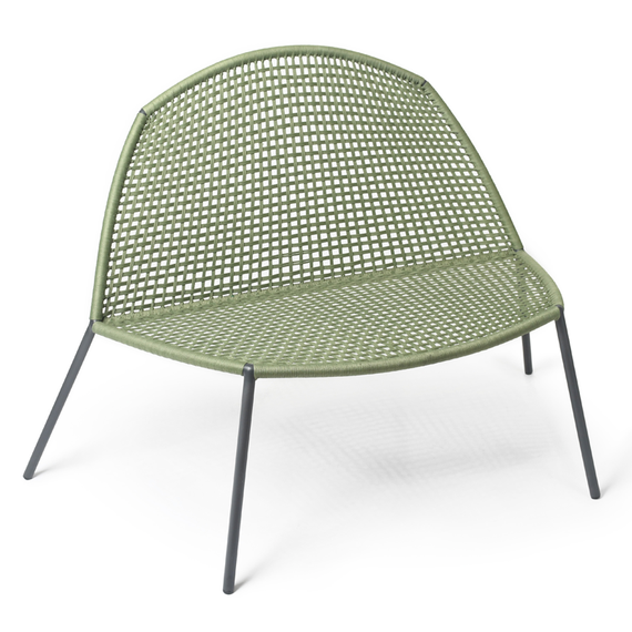 Bloom Lounge chair, frame stainless steel anthracite matt, textured coating. seating surface: fm-flat rope green
