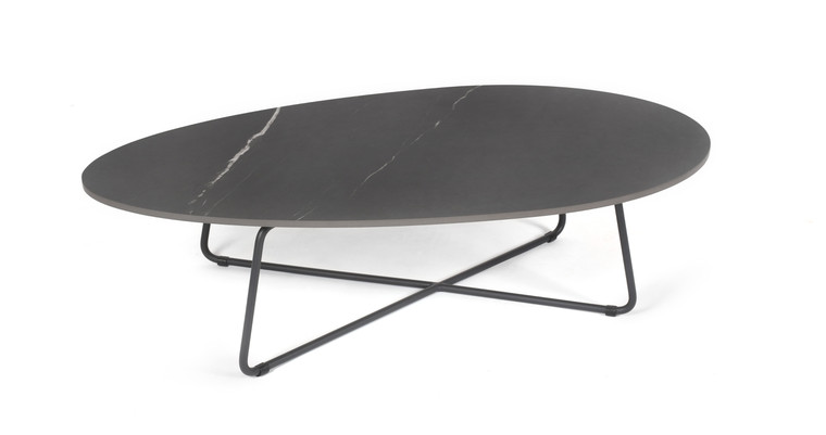 Drop side table oval 60x110 cm with fm-ceramtop 12mm Stella, frame stainless steel anthracite matt, textured coating