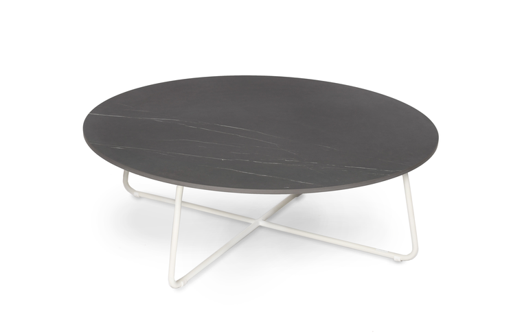 Drop side table round 100 cm with fm-ceramtop 12mm Stella, frame stainless steel white matt, textured coating