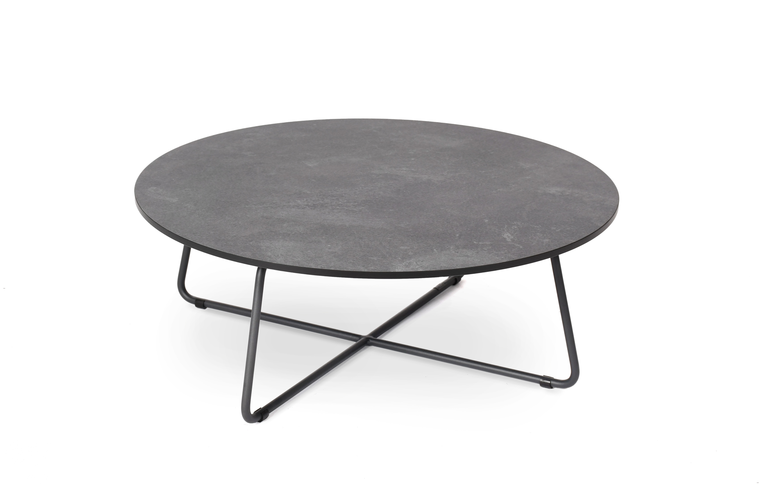 Drop side table round 80 cm with fm-laminat spezial graphito, frame stainless steel anthracite matt, textured coating
