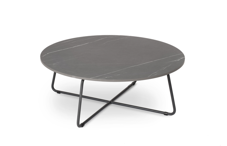 Drop side table round 80 cm with fm-ceramtop 12mm Stella, frame stainless steel anthracite matt, textured coating