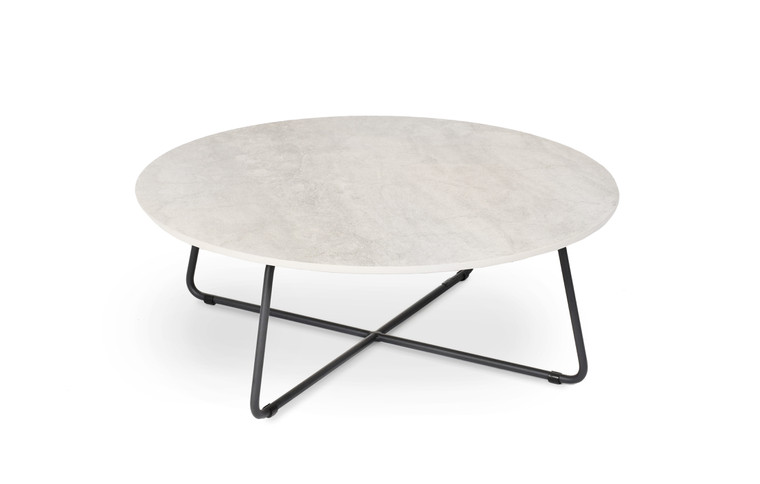 Drop side table round 80 cm with fm-ceramtop 12mm Pearl, frame stainless steel anthracite matt, textured coating
