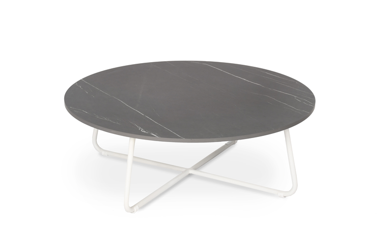 Drop side table round 80 cm with fm-ceramtop 12mm Stella, frame stainless steel white matt, textured coating