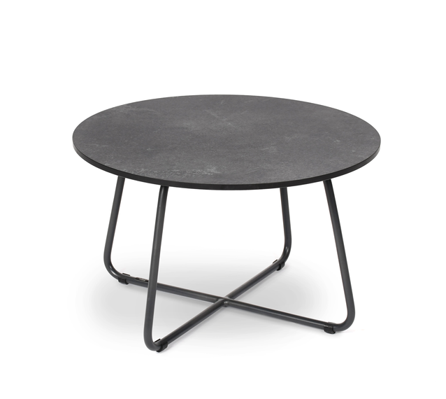 Drop side table round 60 cm with fm-laminat spezial graphtio, frame stainless steel anthracite matt, textured coating